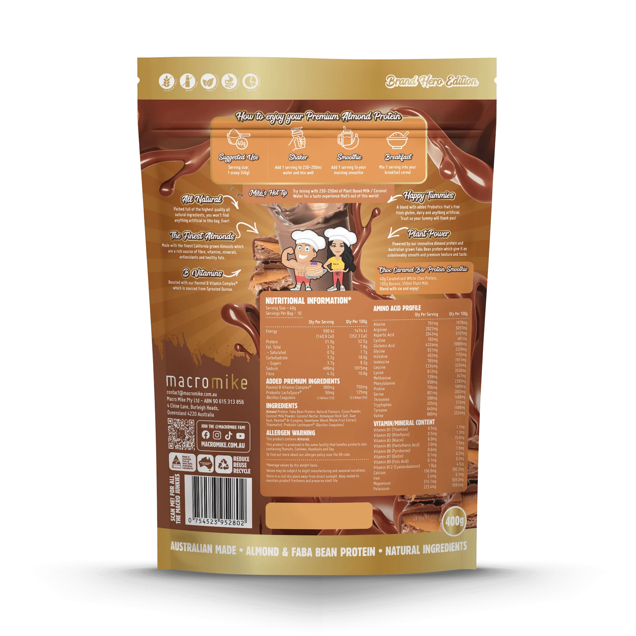 Choc Caramel Bar Premium Almond Protein (400g Bag) - Image 2