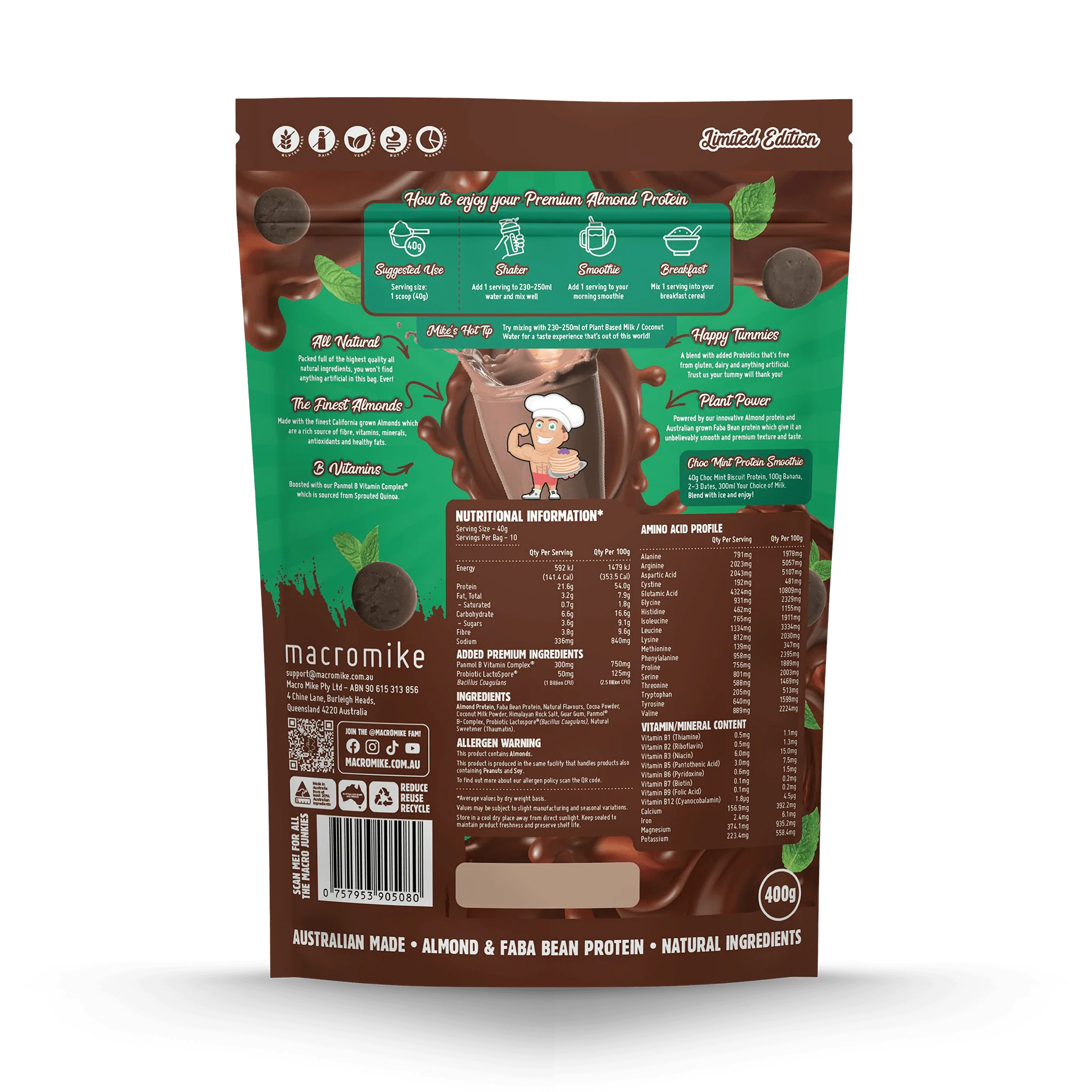 Choc Mint Biscuit Premium Almond Protein (400g Bag) - Image 2