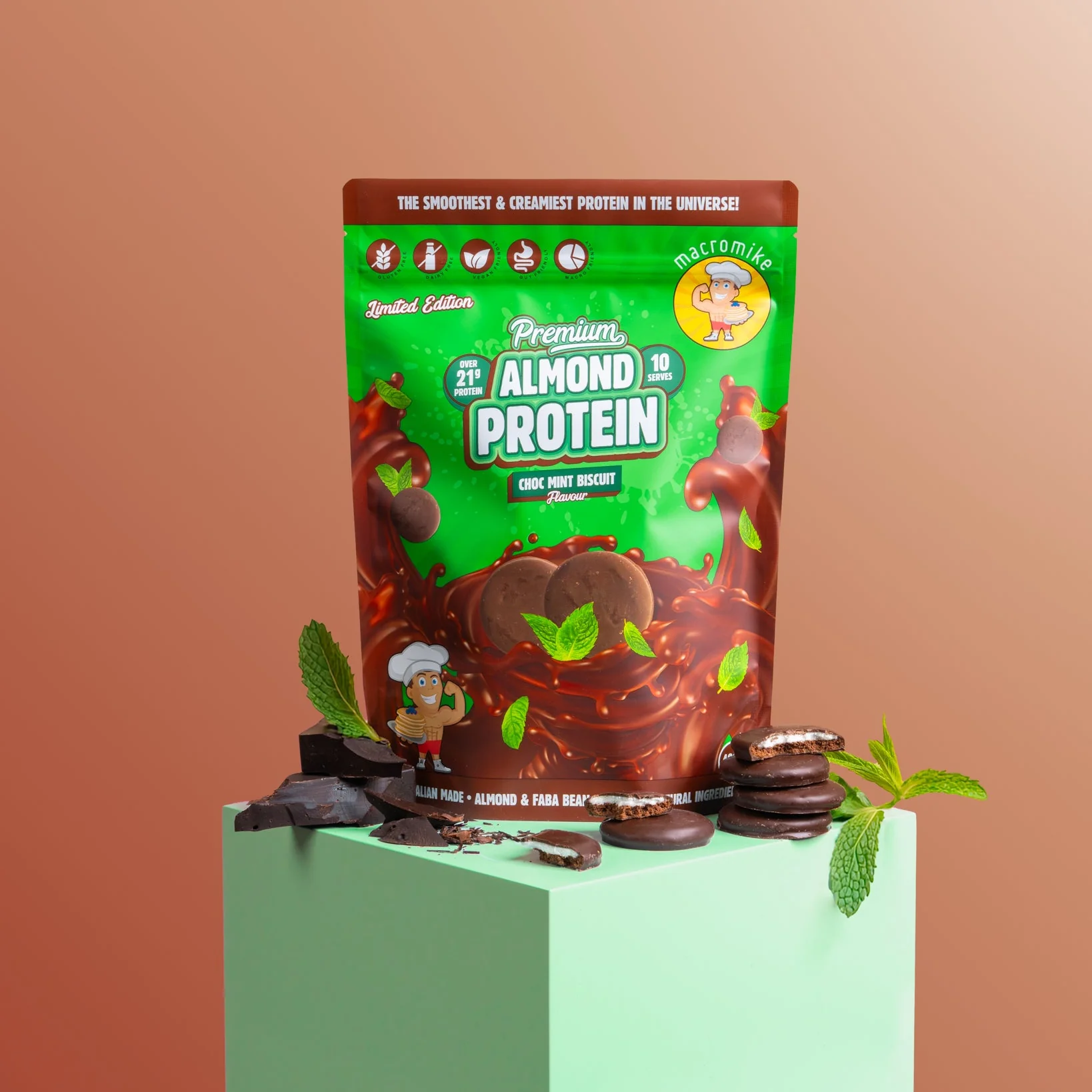 Choc Mint Biscuit Premium Almond Protein (400g Bag) - Image 3