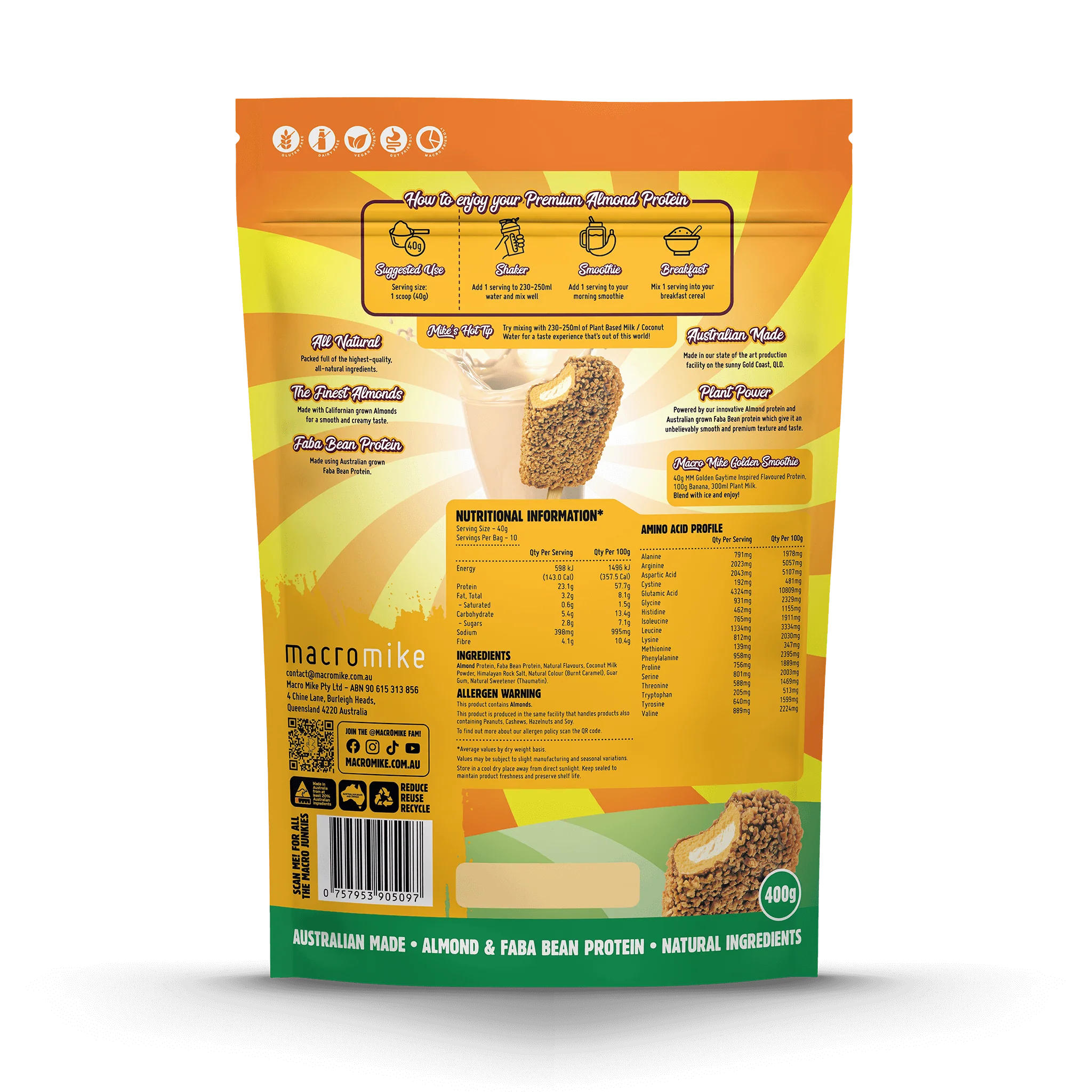 Macro Mike x Golden Gaytime Premium Almond Protein (400g Bag) - Image 2