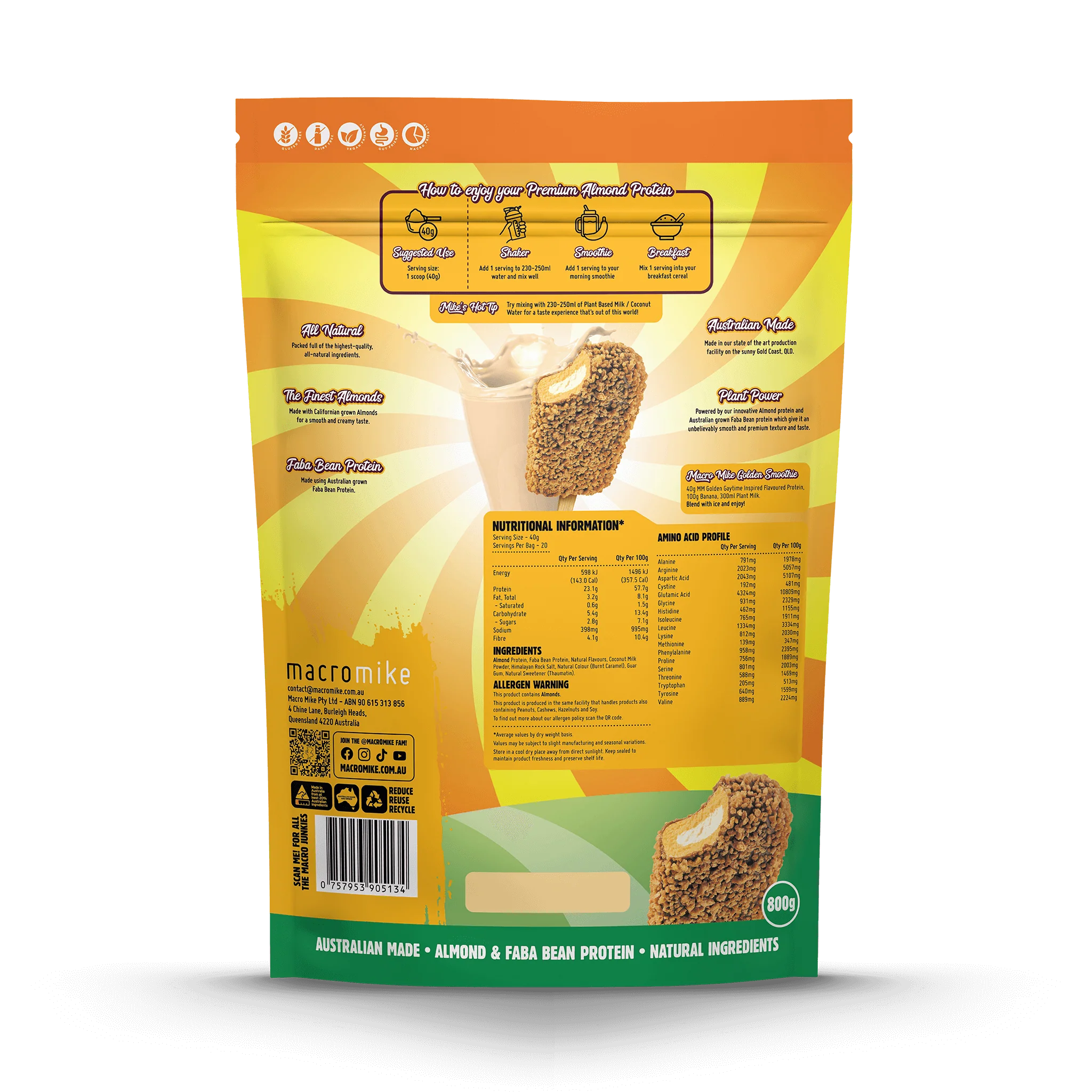 Macro Mike x Golden Gaytime Premium Almond Protein (800g Bag) - Image 2