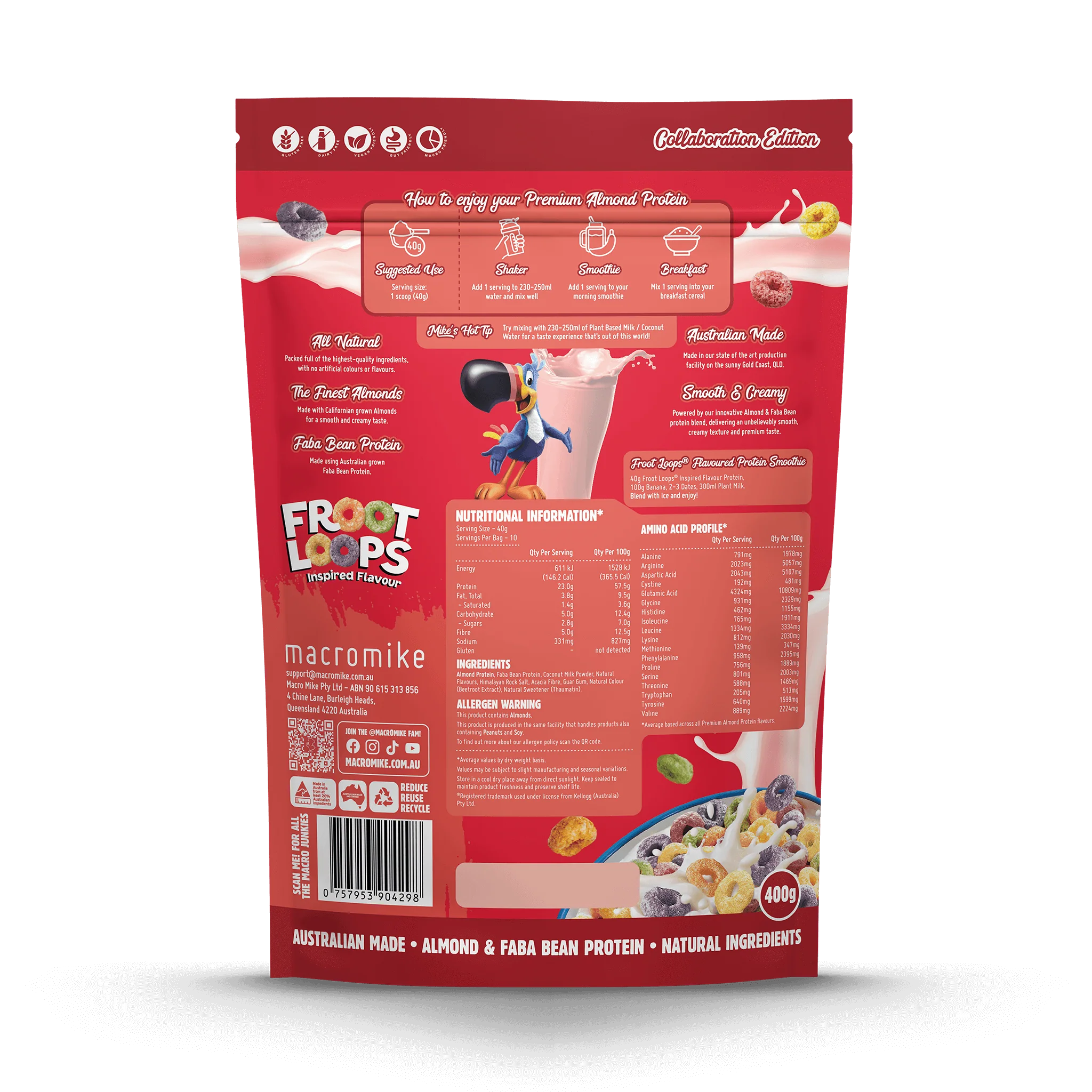 Macro Mike x Kellogg's Froot Loops Premium Almond Protein (400g Bag) - Image 2