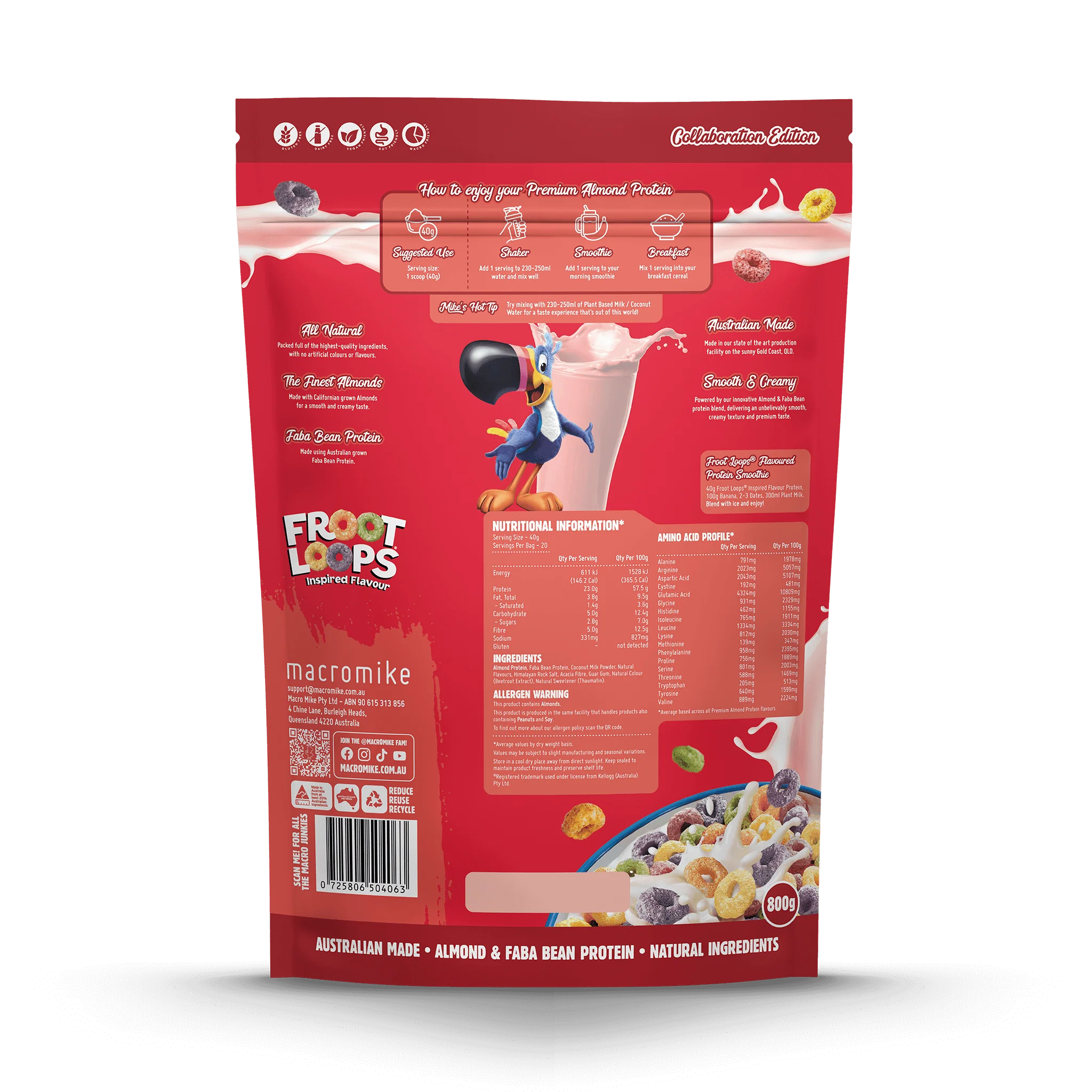 Macro Mike x Kellogg's Froot Loops Premium Almond Protein (800g Bag) - Image 2