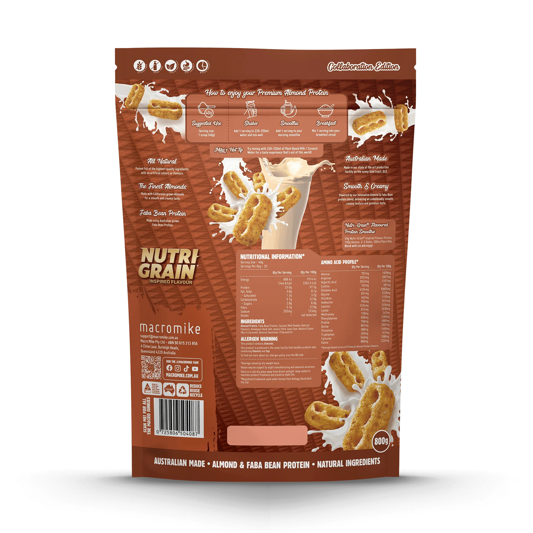 Macro Mike x Kellogg's Nutri-Grain Premium Almond Protein (800g Bag) - Image 2