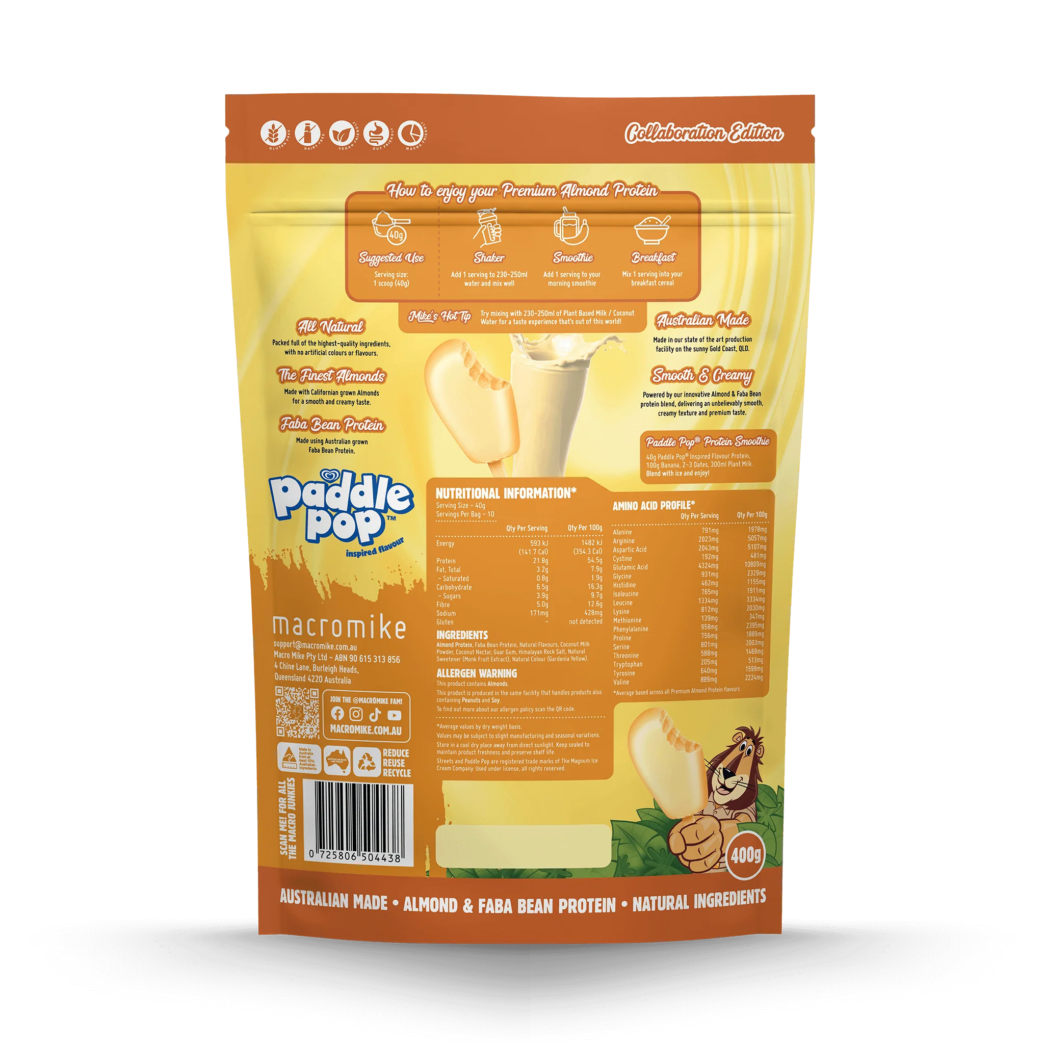 Macro Mike x Streets Banana Paddle Pop Premium Almond Protein (400g Bag) - Image 2