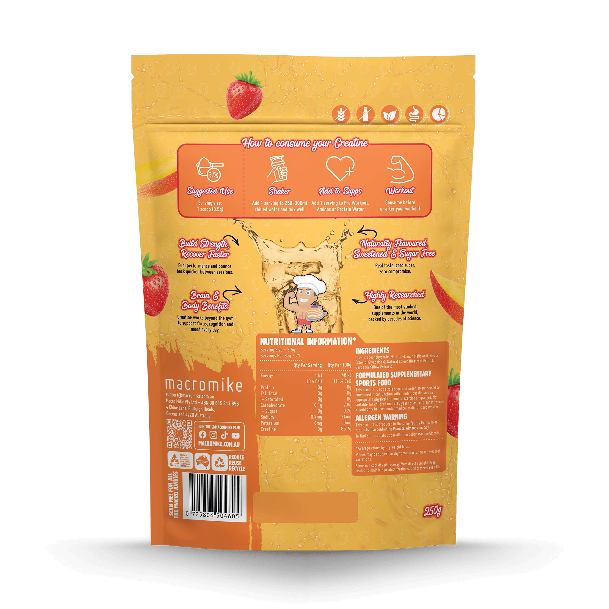 Strawberry Mango Crush Creatine Monohydrate (250g Bag) - Image 2
