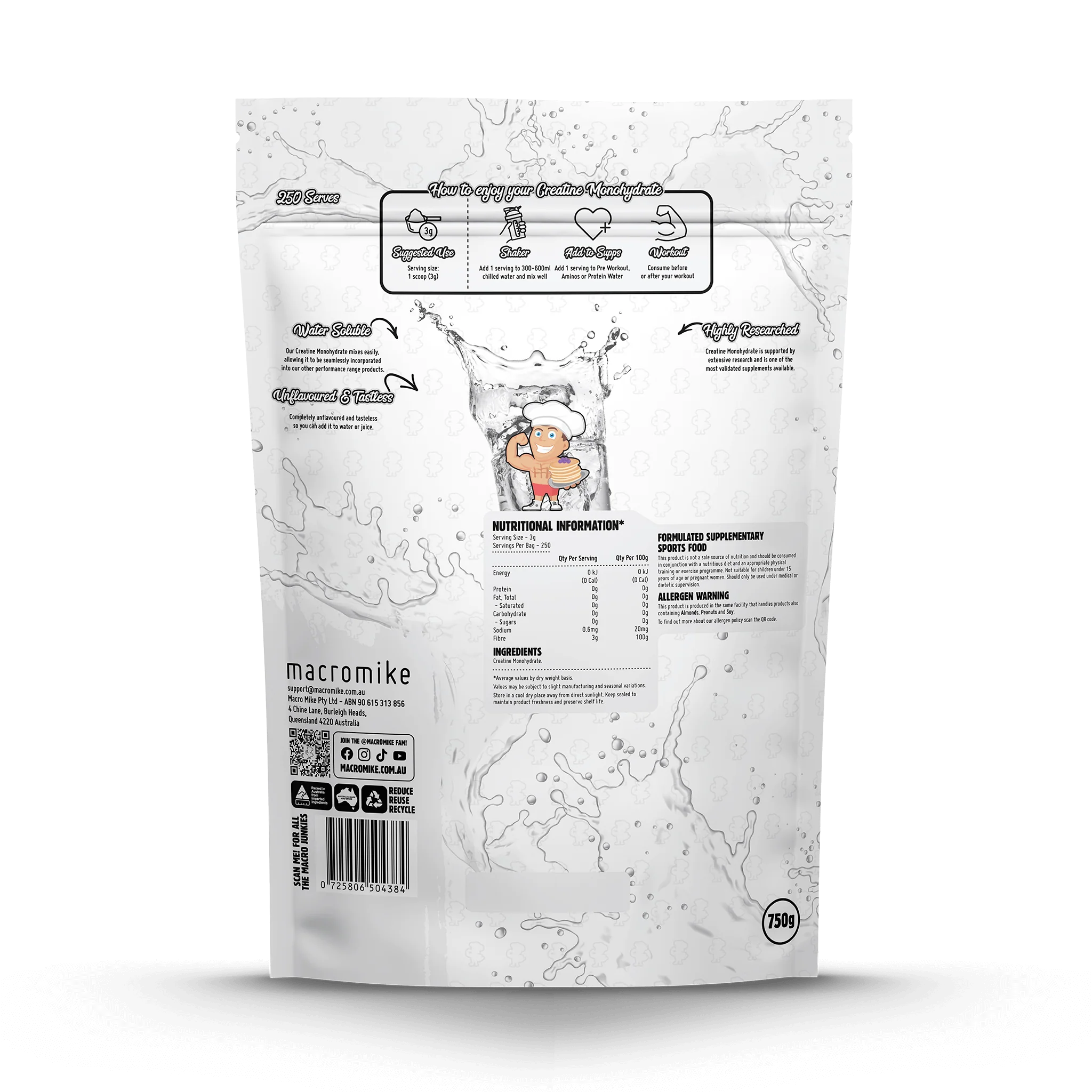Unflavoured Creatine Monohydrate (750g Bag) β 250 Serves - Image 2