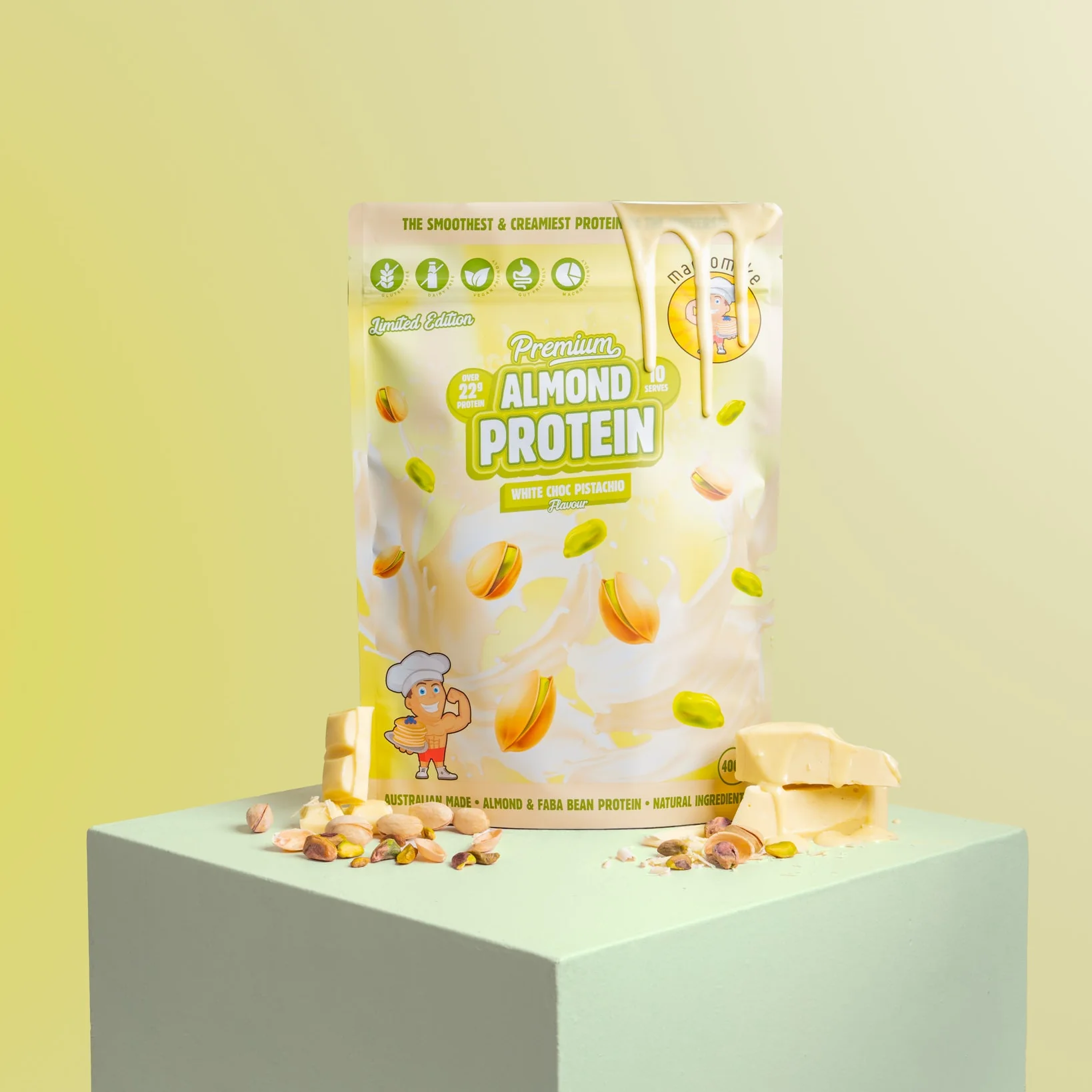 White Choc Pistachio Premium Almond Protein (400g Bag) - Image 3